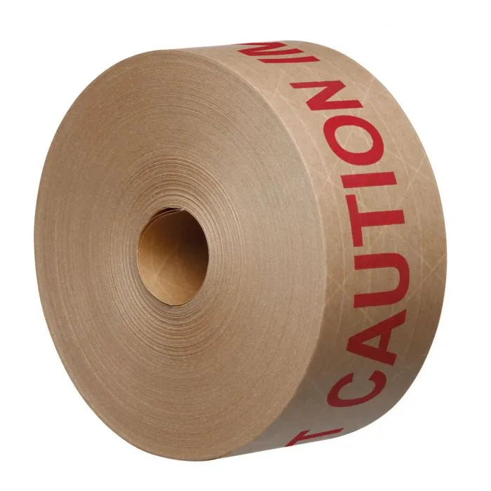 Printed 'Important Caution' 70mm x 152m Reinforced Gummed Paper Tape (6 Rolls)
