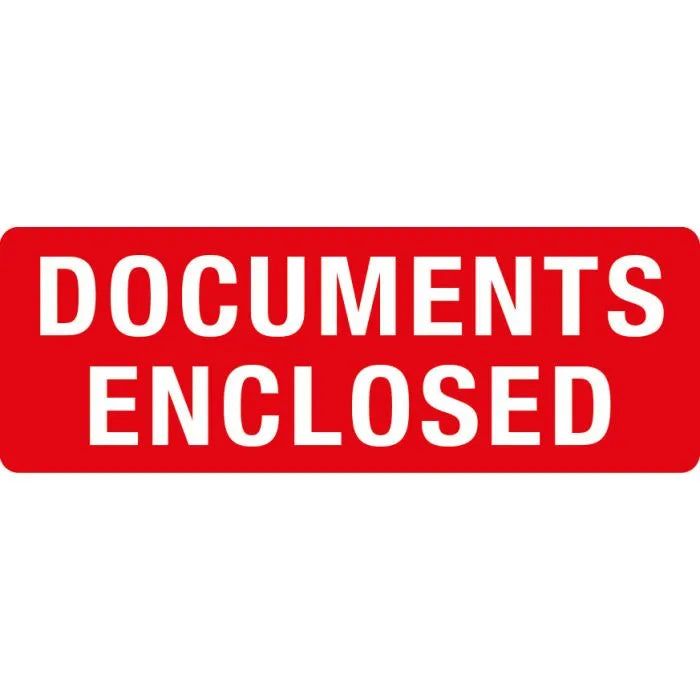 1000 x DOCUMENTS ENCLOSED Printed Labels 89 mm x 32 mm